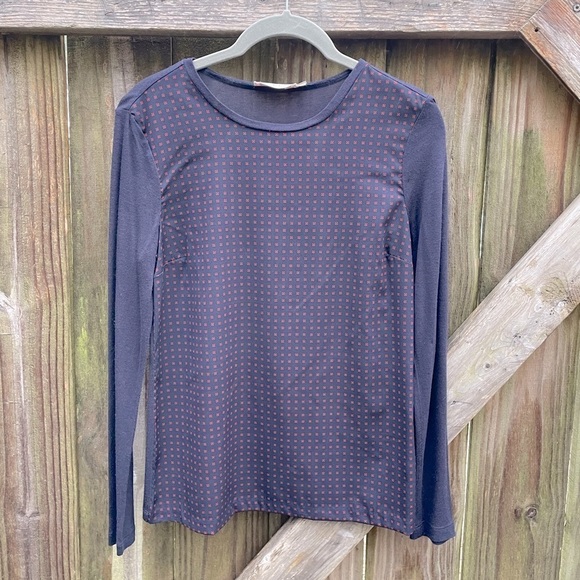 Tory Burch Wool and Silk Blend Long Sleeve Panel Front Printed Blouse - Picture 1 of 7